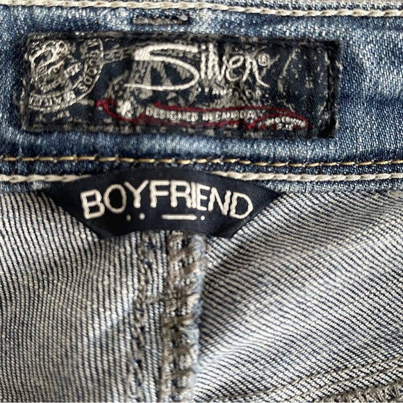 Silver distressed boyfriend denim jeans women super stretch 26 boho casual ankle - Picture 4 of 8